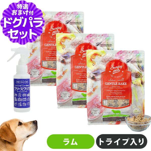 サンデーペッツ ドッグフード ジェントルベイク ラムウィズトライプ 1.3kg×3袋 +ph13.2強アルカリ電解水100ml