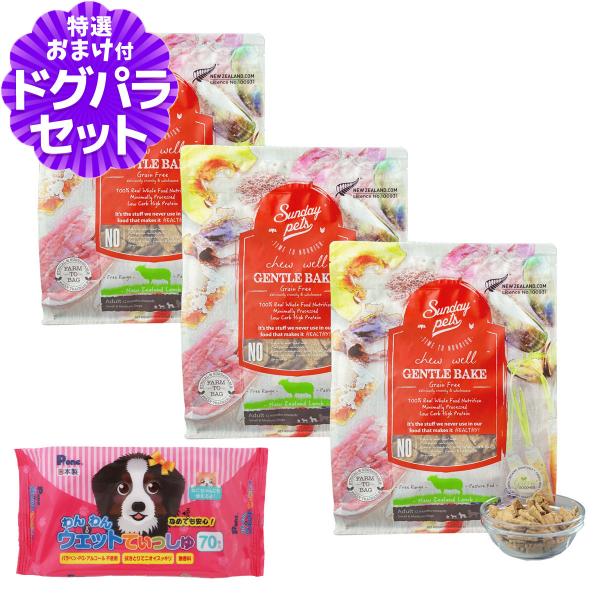 サンデーペッツ ジェントルベイクグレインフリー・ラムウィズトライプ 1.3kg×3袋+わんわんウエットてぃっしゅ 1個