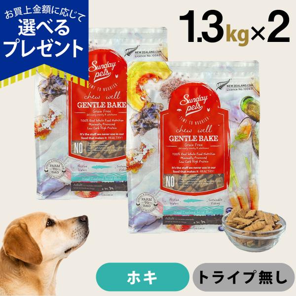 [2026年11月2日価格改定](選べるプレゼント付き)サンデーペッツ ドッグフード ジェントルベイク グレインフリー ワイルドホキ 1.3kg×2個セット