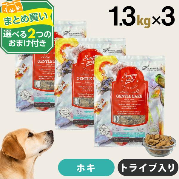 (選べる2つのおまけ付き)サンデーペッツ ドッグフード ジェントルベイク グレインフリー ワイルドホキ ウィズトライプ 1.3kg×3個セット