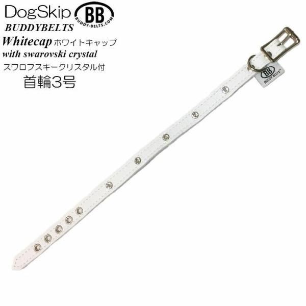 犬用 オールレザー首輪 3号 ホワイトキャップ スワロフスキー