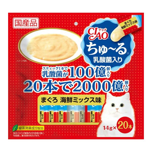 他サイト： 猫用おやつ ちゅーる チュール 猫いなば ちゅ〜る 乳酸菌入り まぐろ 海鮮ミックス味14g × 20本 ウェットの商品画像