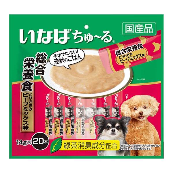 他サイト： 犬用おやつ ちゅーる チュール 犬いなば ワン ちゅ〜る 総合栄養食 とりささみ ビーフミックス14g × 20本 水分  国産 総合栄養食 おやつの商品画像