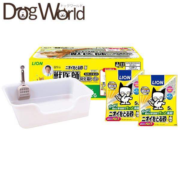 猫のお医者さんがつくるとこうなる！ニオイをとる砂 5Lが2袋入ってお得な猫トイレのスターターセットです。■セット内容：トイレ本体、スコップ、ニオイをとる砂5L×2袋■トイレカラー：アイボリー■トイレサイズ：幅58cm×奥行き38cm×高さ2...