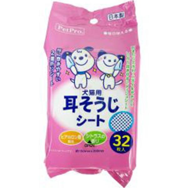 指に巻きやすい２重折、耳まわりの汚れ・匂いをやさしく、しっかり拭きやすいメッシュシートです。■内容量： 32枚■サイズ：約150mm×200mm■材質：レーヨン、ポリエステル■成分：水、洗浄剤、エタノール、BG、セチルピリジニウムクロリド、...