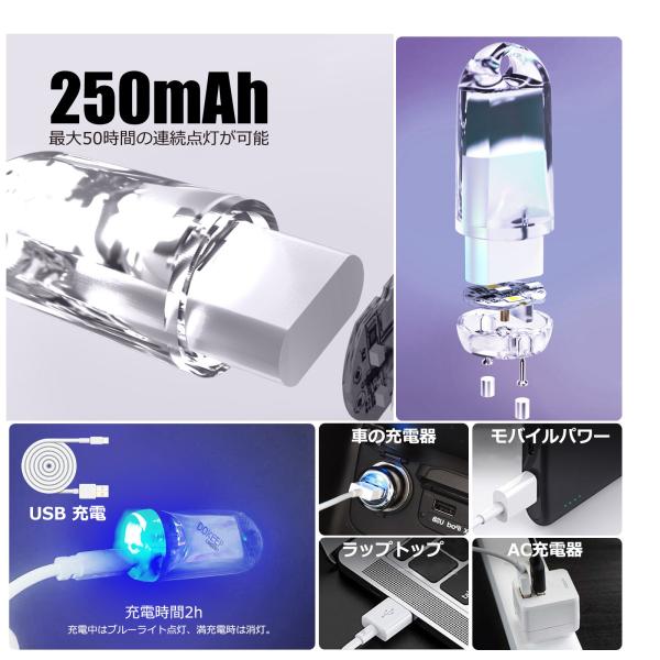 DOKEEP GD2 ���~�jLED���C�g ���y�� 11g USB�[�d�� EDC ���P�x �~�j�����d�� 3���[�h 250���[���� �|�P�b�g���C�g �h�� �����^ �~�j������ ���i�摜5