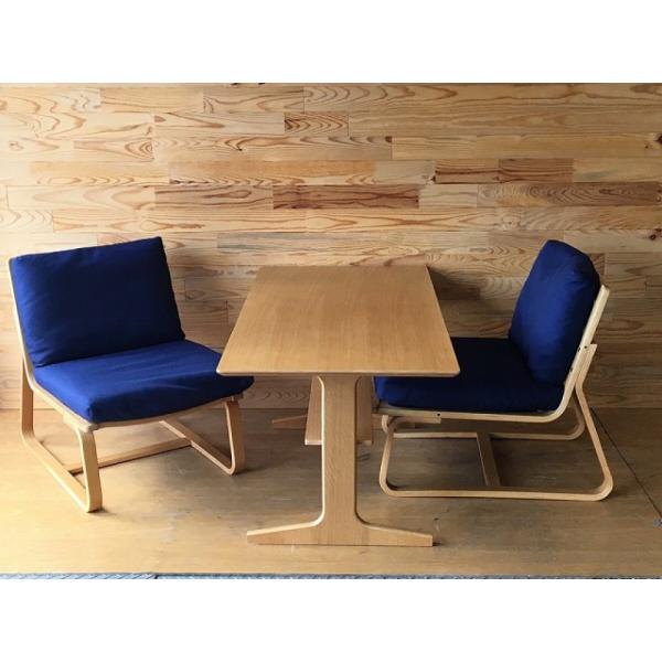 【中古】 無印良品/MUJI/ダイニングでもリビングでもつかえるシリーズ/テーブル/ソファチェア/3点セット/オーク材/ネイビー
