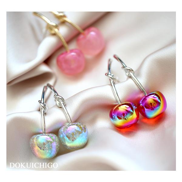 K10PG★チェリーピアス　フック　ピンク　パール　かわいい　さくらんぼ　春夏 K10PG☆チェリーピアス フック ピンク パール かわいい
