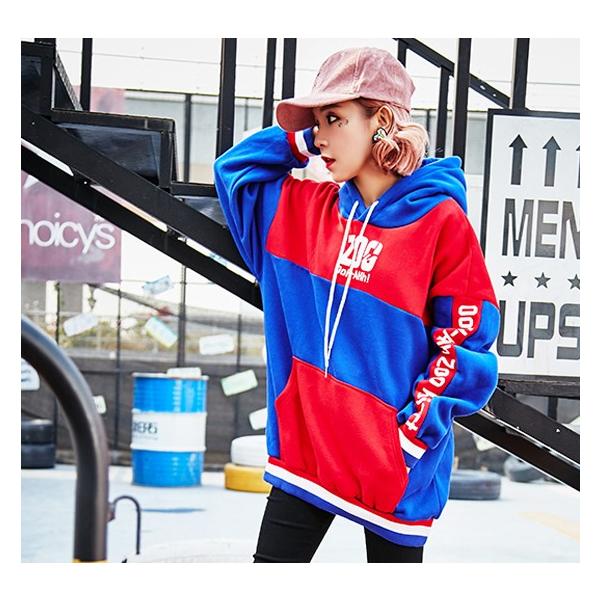 韓国ファッション ストリート系 パーカー 長袖 トップス トレーナー 原宿系 個性的 レッド ブル バイカラー Buyee Buyee 日本の通販商品 オークションの代理入札 代理購入