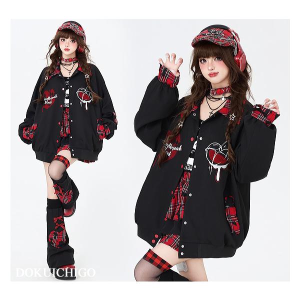 メンヘラチャン 毒イチゴパーカー スタジャン タグ着き スタジャン レディース 地雷系 パンク ジャケット パーカー