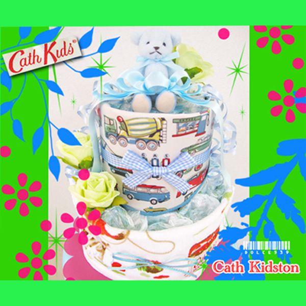 ★おむつケーキ 出産祝い 送料無料★Cath Kidston（キャスキッドソン）のおむつケーキ！スタイ＆タオル付／【送料無料】出産祝い・お誕生日プレゼントにオムツケーキ(ダイパーケーキ)！パンパース使用 ケーキサイズ：直径約２３ｃｍ×高さ約...