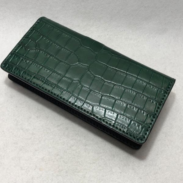 ワニ革 半艶グリーン スモールクロコダイルレザー 長財布 ポロサス 