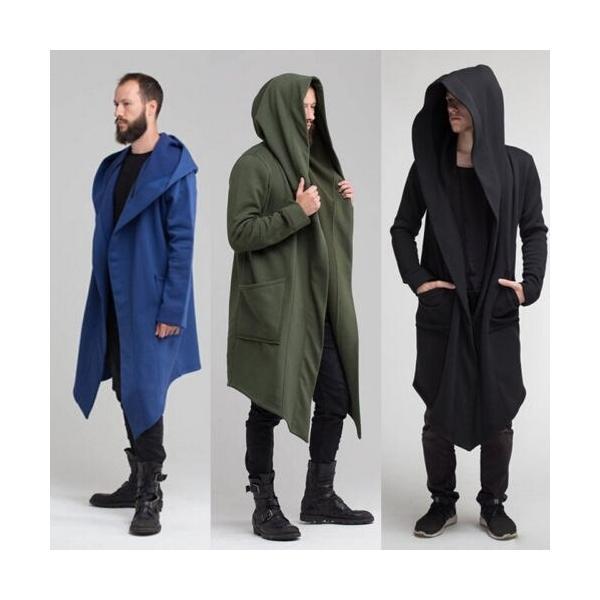 ユニセックスカジュアル オープン付きロングマントケープコート メンズ
