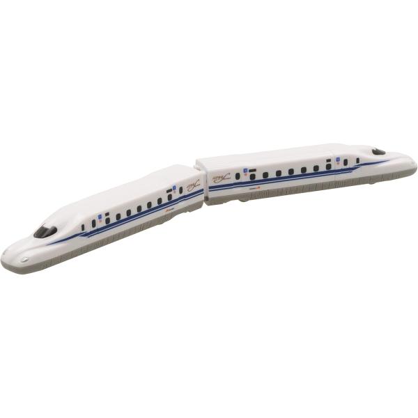 新幹線がボールペンに変身! 電動走行!新幹線の先頭部分を取るとボールペンが出現! (D、D1規格の替え芯に対応)電源スイッチで車輪が可動し、机やテーブルの上で走ります。新幹線中央を両側に引っ張ると連結器が出現し、Nゲージ規格のレールも走行可...