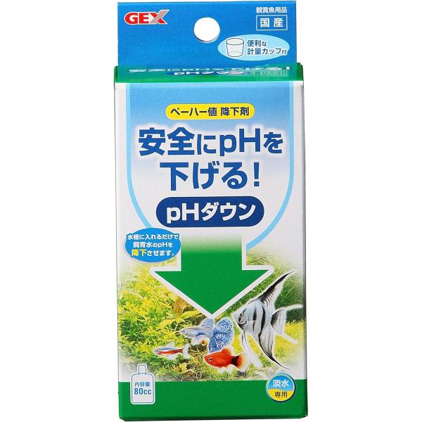 安全にpHを下げるpH調整剤。水槽に入れるだけで飼育水のpHを降下させます。pH調整にバツグンの効果！使い易いリキッドタイプで、難しいpH調整が簡単におこなえます。淡水水槽のpHを安全に効果させる(酸性に傾ける)pH調整剤です。内容量:80...