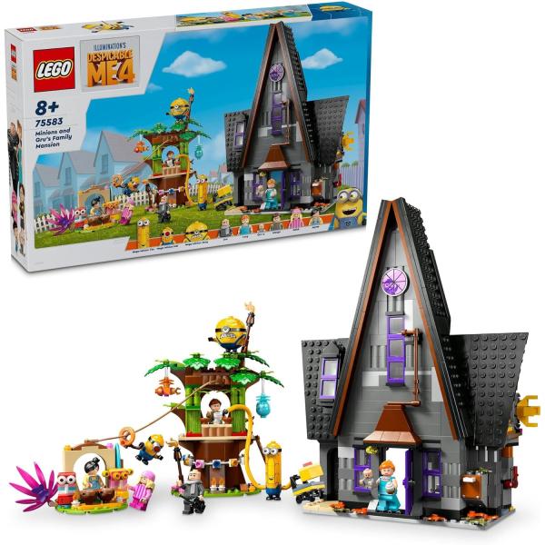 どこもかしこも摩訶不思議なものでいっぱいのグルーのおうちを探検しよう。子どもたちのカラフルなツリーハウスからは、ジップラインでダイニングとパーティー会場を行き来できるよ。グルーのおうちとツリーハウス、ミニフィギュア6体、ミニオンフィギュア3...