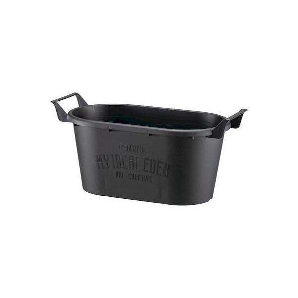グロウコンテナ オーバル 33型　ブラックベジガーデン、プランター菜園に人気機能とデザインを両立した取っ手は使い勝手がよく、また、受皿を利用して収納容器としても使えます。刻印部分に色を塗って、オリジナルポットとして楽しめます。刻印イメージ：...