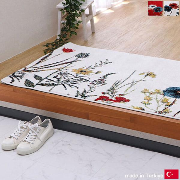 玄関マット 50×80cm 60×90cm 70×120cm レッド アイボリー 長方形 楕円形 ボタニカル柄  抗菌防臭 消臭