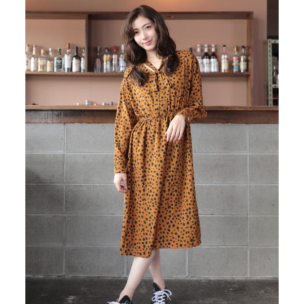 ワンピース レトロ総柄ワンピース レディース ヒョウ柄 Donoban ドット 大人気 Select 長袖
