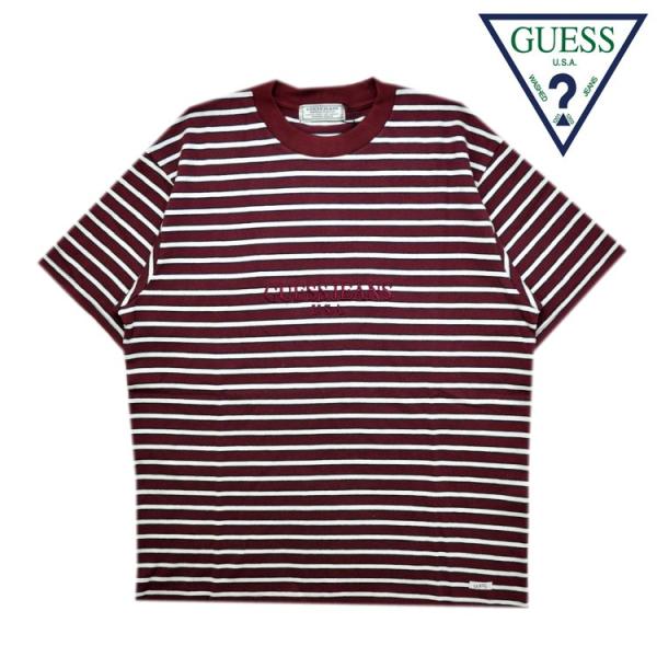 Guess Tシャツ 半袖 メンズ レディース ブランド ボーダー 今季も再入荷 Mh2k16j Label ワイン メール便ok Border Green
