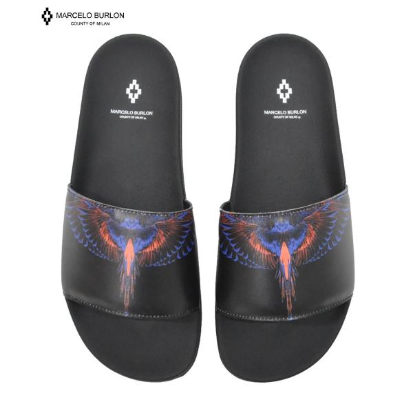 マルセロバーロン Marcelo シャワーサンダル Faded Orange Wings Slider Cmia027spla メンズ アクセサリー サンダル ブラック 送料無料