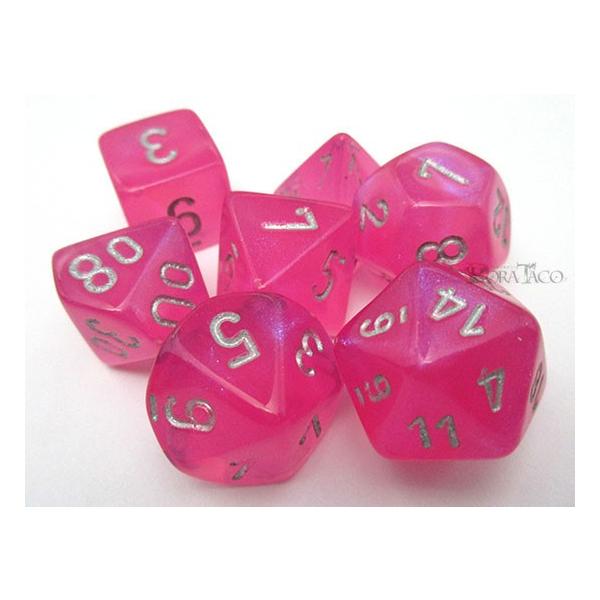 ダイス 4個 サイコロ ダイス／オーロラ【ピンク＆シルバー】多面体7個セット