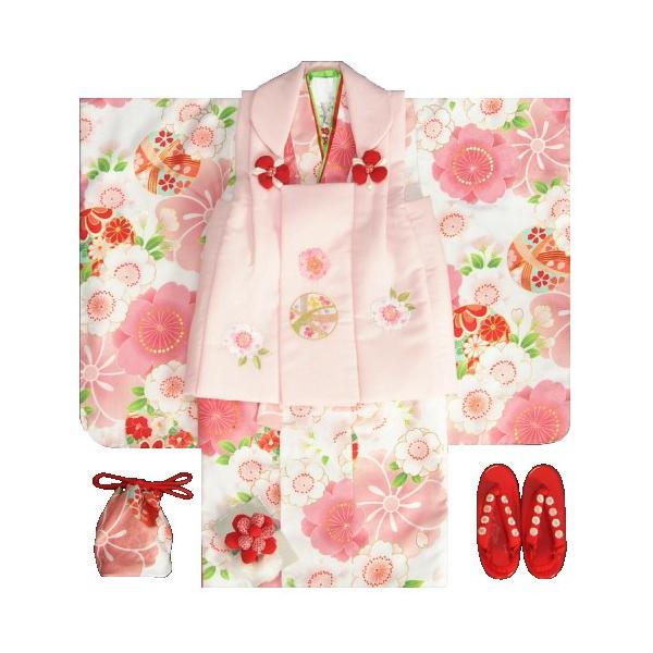 七五三 着物 3歳 女の子 被布セット 京都花ひめ 白地着物 被布ピンク 