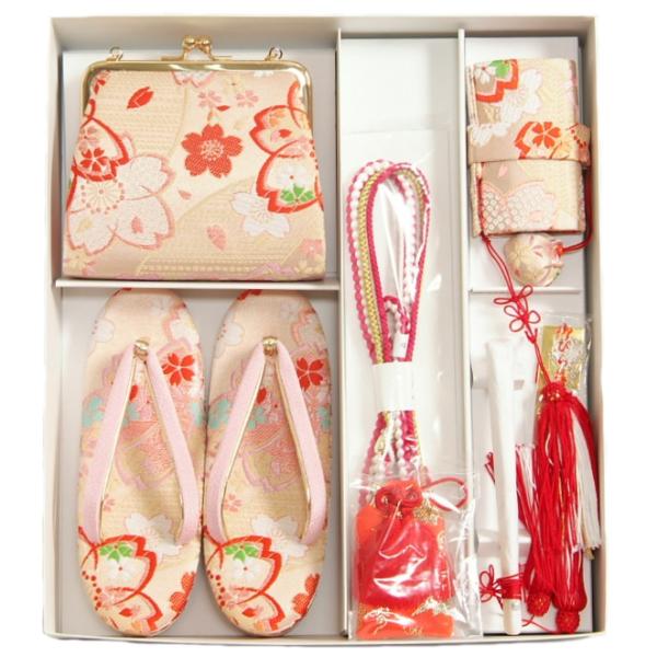 京美 七五三 小物 着物用箱セコセット 筥迫セット 7歳用 パールピンク