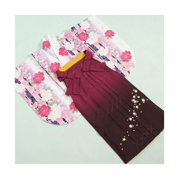 卒業袴着物フルセット　卒業式　白　桜刺繍濃淡ボカシ袴　レンタルよりお値打ちな13点セット