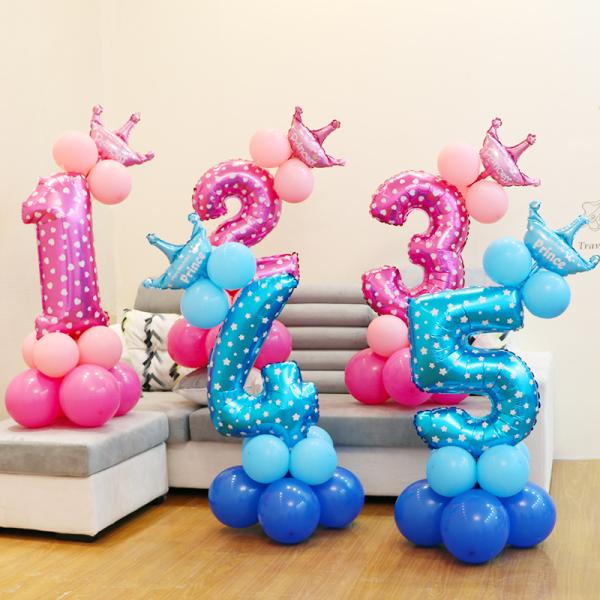 数字バルーン 記念日 ピンク ブルー クラウン 王冠 数字 風船 ナンバーバルーン 誕生日 バルーン 飾り付け パーティ イベント お祝い 立体 プレゼント