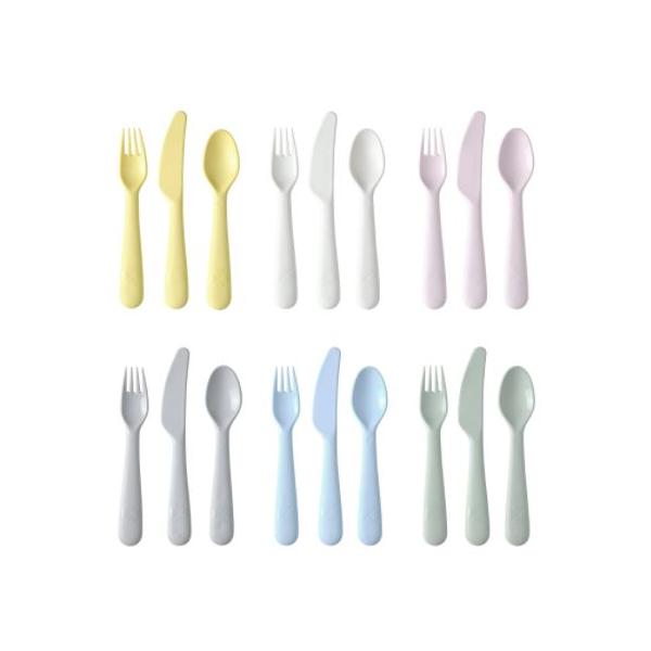 IKEA イケア KALAS カラース カトラリー 18点セット ミックスカラー ナイフ フォーク プラスチック 割れない 安全 安心 子供 赤ちゃん 小さい子 離乳食