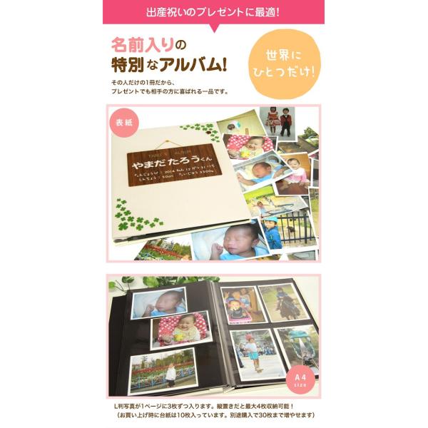 出産祝い ベビー 赤ちゃん 名前入りアルバム アルバム 名入れ 赤ちゃん 名入れ ポエム アルバム サイズ 四葉とてんとうむし Namealbum A Bk015 名入れプレゼント ドットボーダー