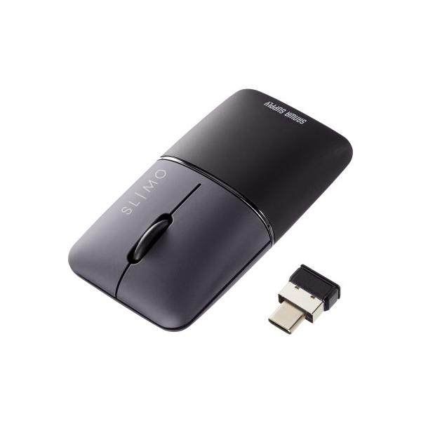 サンワサプライ　直送 静音ワイヤレスブルーLEDマウス SLIMO （充電式・Type-C）　MA-WCBS310BK（ブラック）