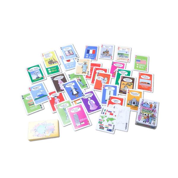 ●品番:007914●入数:１個●世界の国々がトランプに！●国名や国旗、首都や通貨などの基本的な情報に加え、あいさつや名所、民族衣装などの文化も学べます。●載っている国は１３カ国！世界の１３か国がトランプに！目で見て遊んで楽しんで学べる！