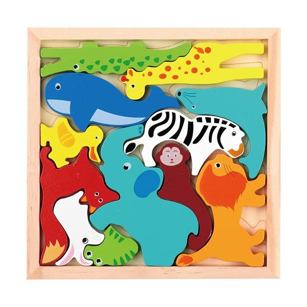 ●品番:022005●入数:１個●12種類のどうぶつをモチーフにした、あたたかみのある木製パズルです。●お子さまが安心して遊べるように、ピースの角を丸く仕上げています。●自然素材の優しい質感と安全設計で、親子で一緒に楽しく遊べる知育アイテムです。
