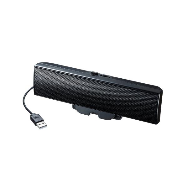 ●品番:MM-SPU17BKN●入数:１台●ＵＳＢケーブル１本で電源と音源を供給でき、クリップでノートパソコン上部に挟んで固定したり、ディスプレイ下部などにも設置ができるＵＳＢサウンドバースピーカー