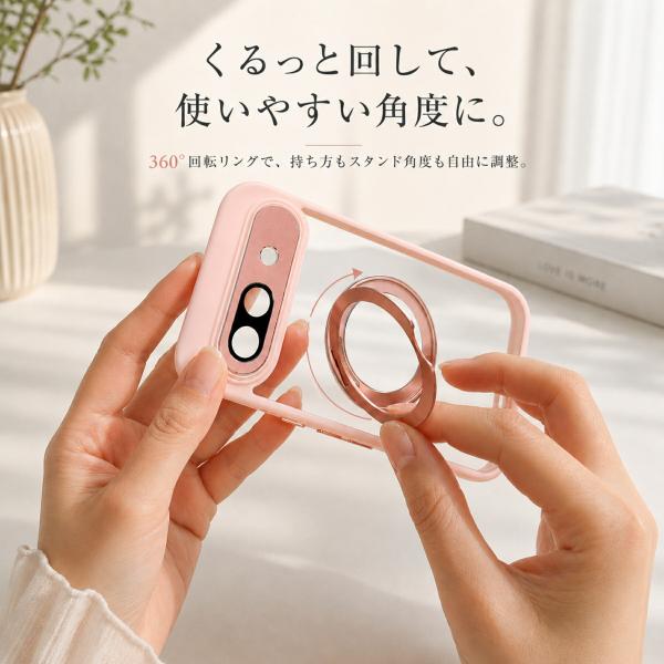 Google Pixel 11 �P�[�X �����O�t�� Pixel 10a �P�[�X Pixel 10 Pixel 9a �P�[�X �N���A 360�x��] �c���X�^���h �ϏՌ� ������PC TPU �J�����ی� �}�O�l�b�g ���i�摜4