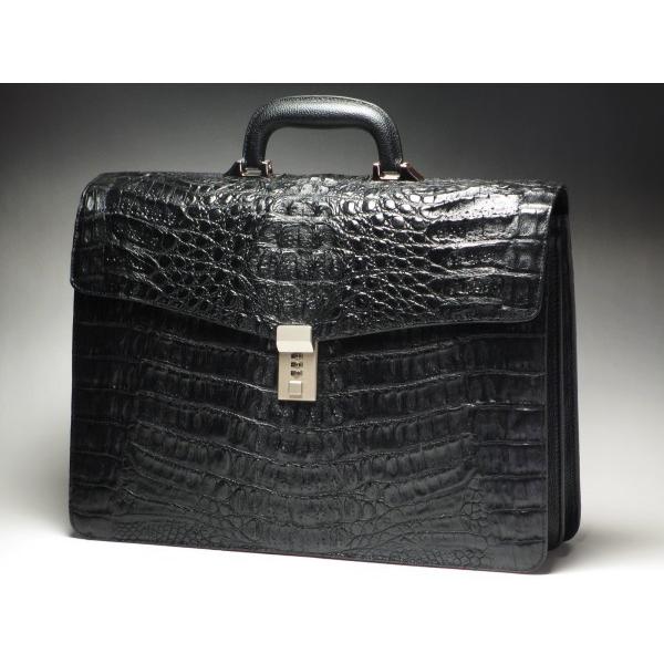 迫力あります ビジネスバッグ 本革 カイマンクロコダイル