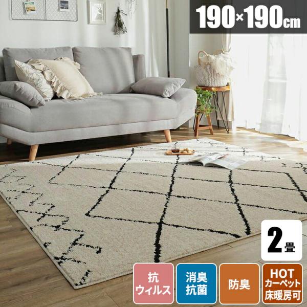 ラグマット 190×190cm 2畳 ラグ カーペット 抗菌 消臭 絨毯 正方形