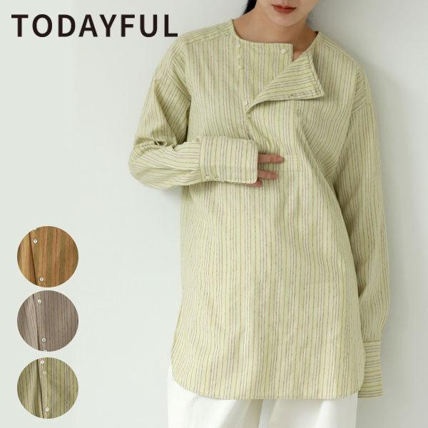 Todayful トゥデイフル 21春アイテム Yarndye Stripe Shirts ヤーンダイストライプシャツ レディース トップス シャツ 長袖 ノーカラー インド綿 ストライプ バッグ ワンピースのダブルハート 通販 Yahoo ショッピング