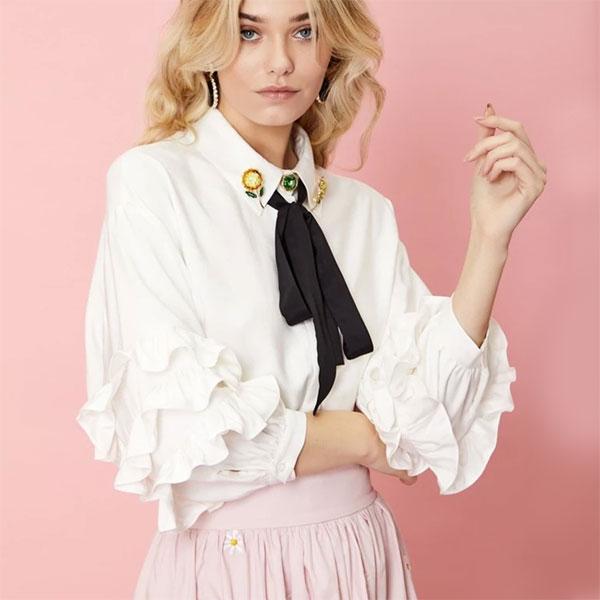 シスタージェーン Sister Jane 通販 Sunflower Melodyラッフルスリーブシャツ レディース シャツ ブラウス フリル リボン 七分袖 ラッフル 21sj03bl923 バッグ ワンピースのダブルハート 通販 Yahoo ショッピング