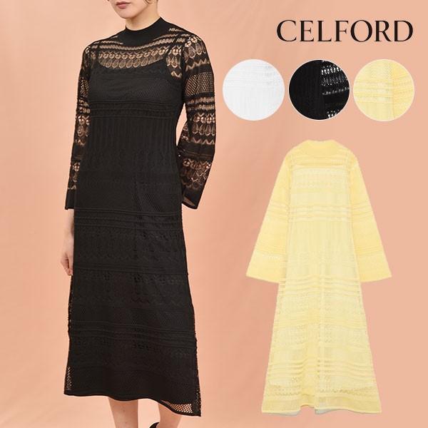 Sale セルフォード Celford 春夏 透かし編みニットワンピース ロング丈 長袖 ニット シアー 透け感 刺繍 レース フレア Cwno1001 バッグ ワンピースのダブルハート 通販 Yahoo ショッピング