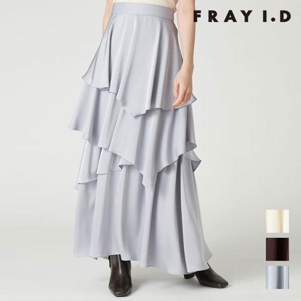新作10%OFF フレイアイディー FRAY I.D ボトムス 26秋冬 アシメサテンティアードスカート マキシ丈 fwfs264230