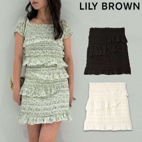 リリーブラウン　フリルノースリーブ　スカート LILY BROWN 新作10%OFF リリー ブラウン トップス 25秋冬 レース