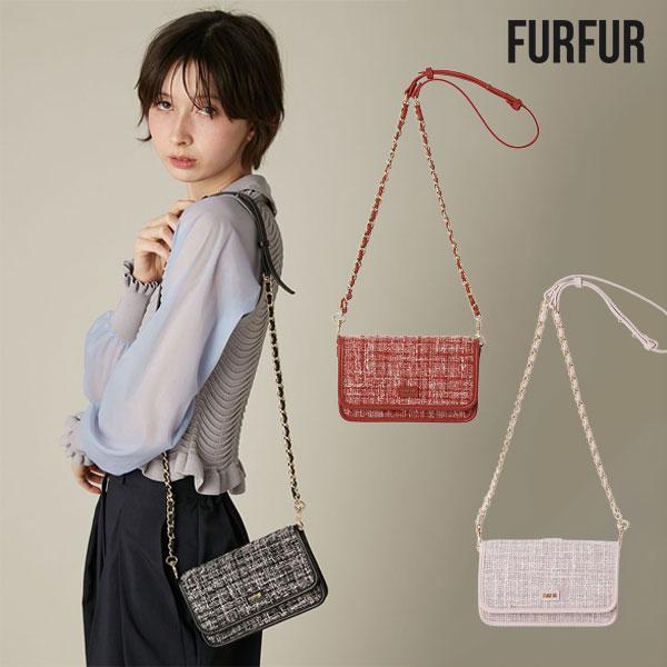 FURFUR ミント ツイード バッグ ショルダー FURFUR（ファーファー） 新作10%OFF バッグ 26春夏 ツイードロゴフォン