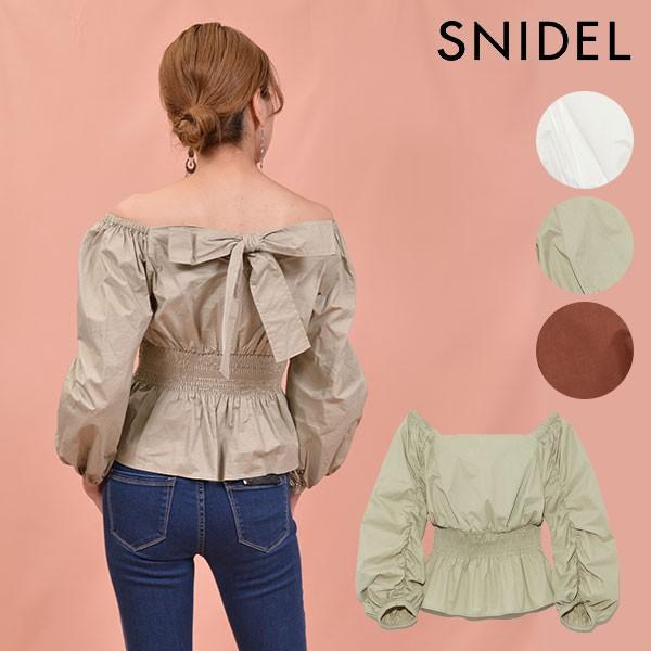 スナイデル Snidel 春夏 バックリボンオフショルブラウス レディース トップス ブラウス スクエアネック オフショル 長袖 ボリューム袖 バックシャン 2way Swfb1100 バッグ ワンピースのダブルハート 通販 Yahoo ショッピング