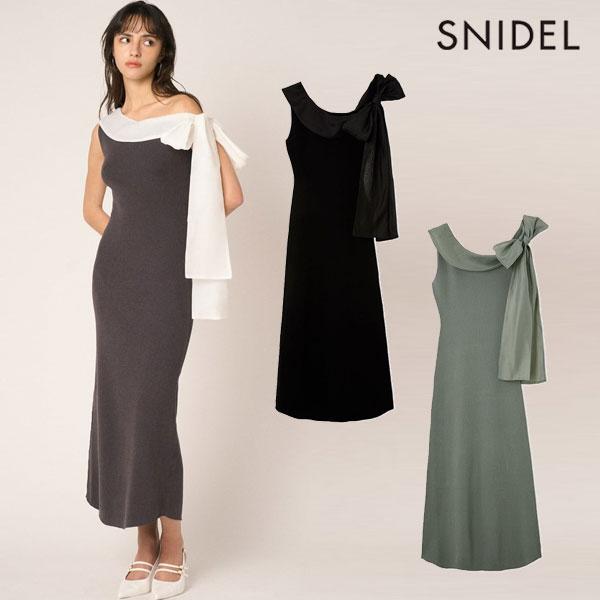 スナイデル SNIDEL ワンショルリボンニットワンピース swno254026 レディース ドレス ロングワンピース エレガント タイト ノースリーブ 2025秋 SNIDEL（スナイデル） SALE50%OFF ワンピース ワンショルリボンニット