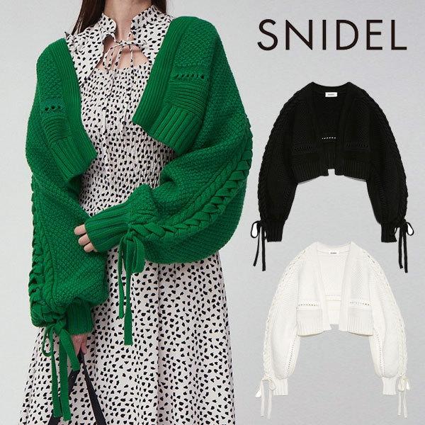 スナイデル SNIDEL 21秋冬2nd ドロストケーブルカーディガン レディース トップス ニット カーディガン 羽織り アウター 軽アウター  リボン ケーブル