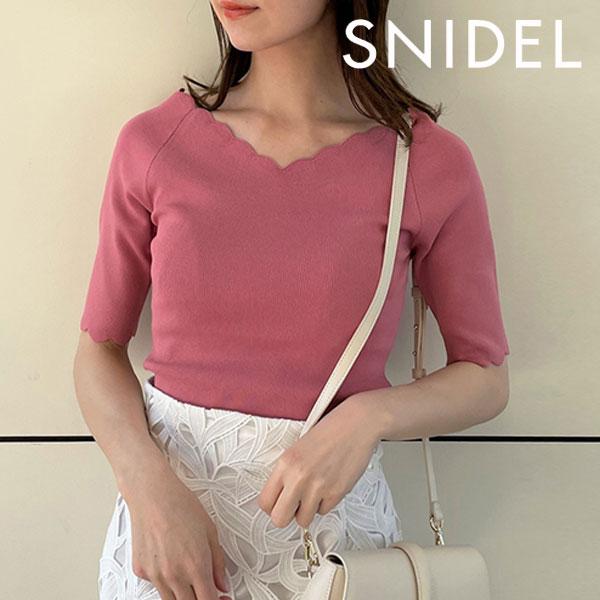 SALE スナイデル SNIDEL Sustainableスカラニットトップス トップス 半袖 ミドル丈 スカラップ swnt232108