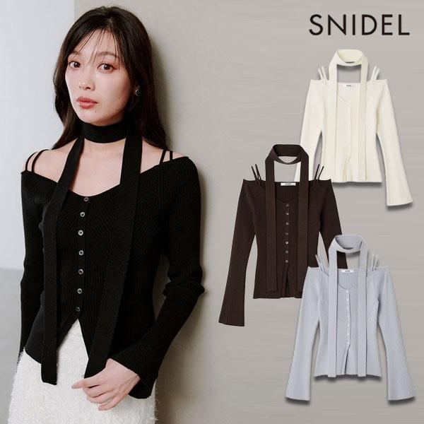 SNIDEL スナイデル トップス 25秋冬 タイ付きニットプルオーバー